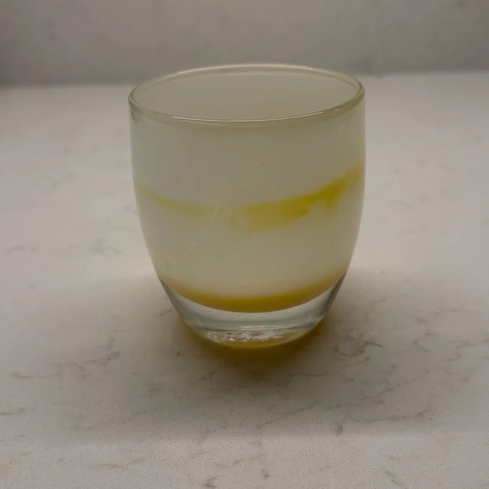 Glassybaby “Awesome Ain’t Easy” Yellow and White Glass Candle Votive - Picture 2 of 4